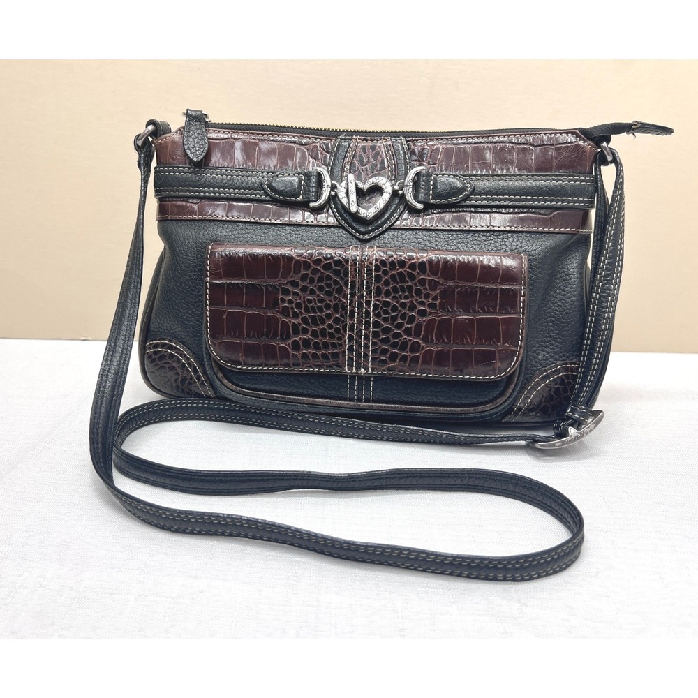 Brighton Vintage Beatrice Gem Organizer X-Body Bag Good Croc Embossed Leather